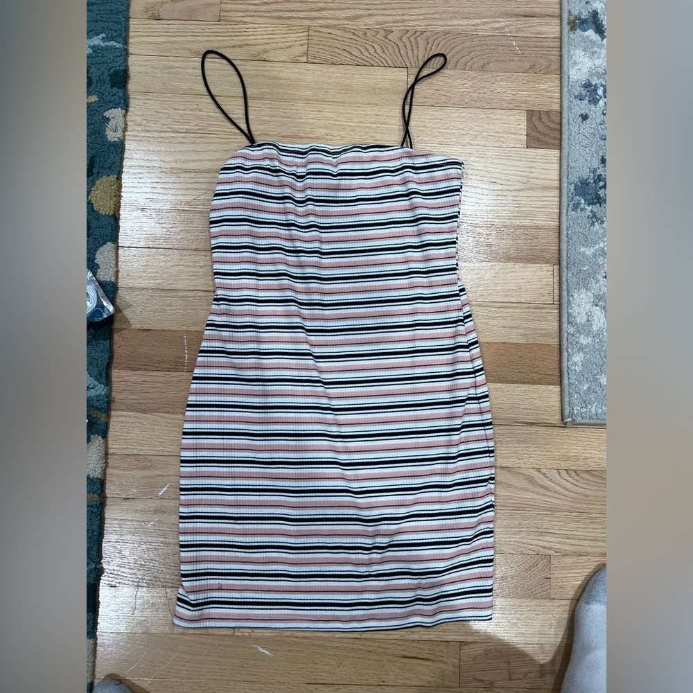 Pink/Black/White Stripped Tight Fitting Dress.